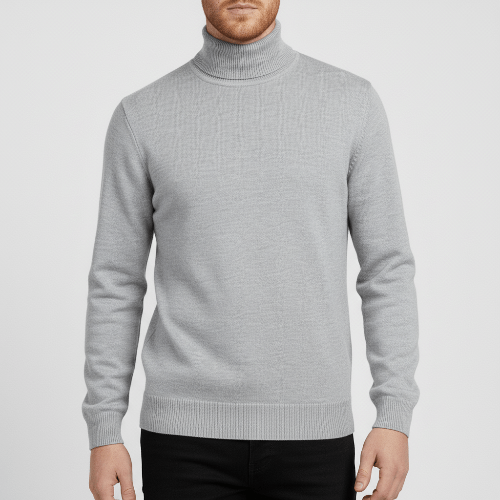 Professional men's slim-fit turtleneck sweater, ideal for office attire & business casual wear.