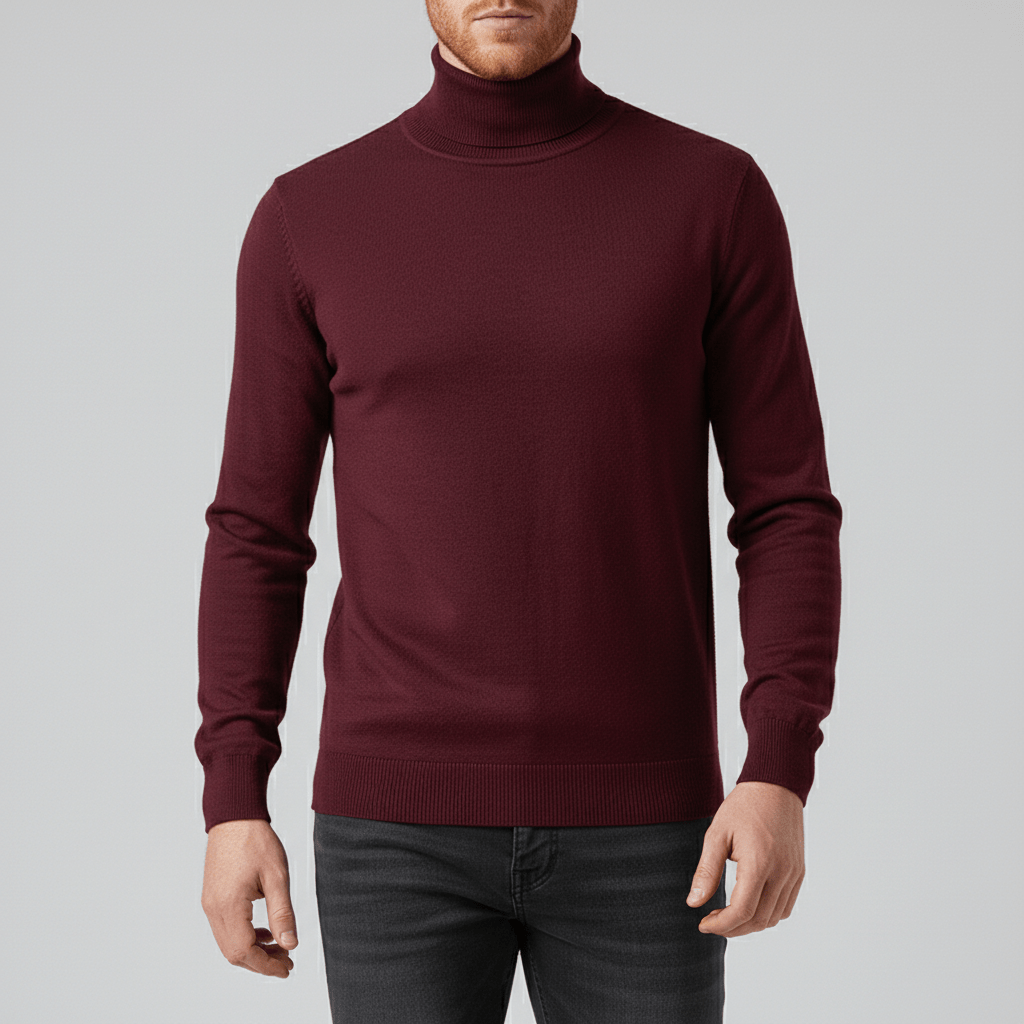 Casual men's slim-fit long-sleeve turtleneck sweater, perfect for weekend outfits & comfort.