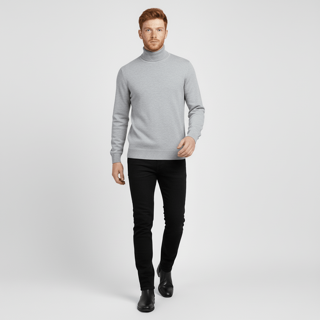 Essential men's slim-fit turtleneck for stylish layering under jackets & blazers.