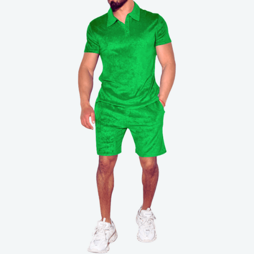 Men's slim-fit two-piece leisure outfit set 'Rafael' for summer, short sleeve polo & shorts, casual wear