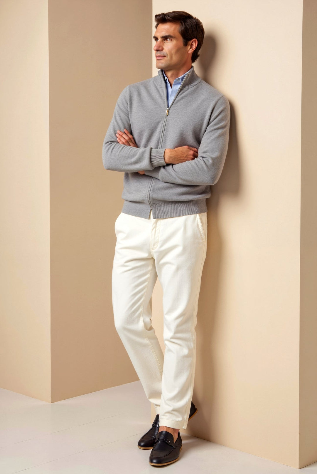 Modern men's slim fit zip jacket. Lightweight outerwear with a smart stand collar for a sharp look.