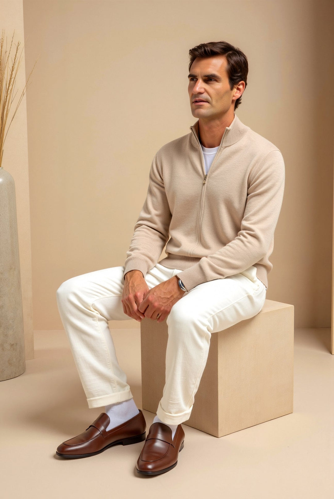 Lightweight men's casual zip jacket. Slim fit design with a stylish stand collar for everyday fashion.