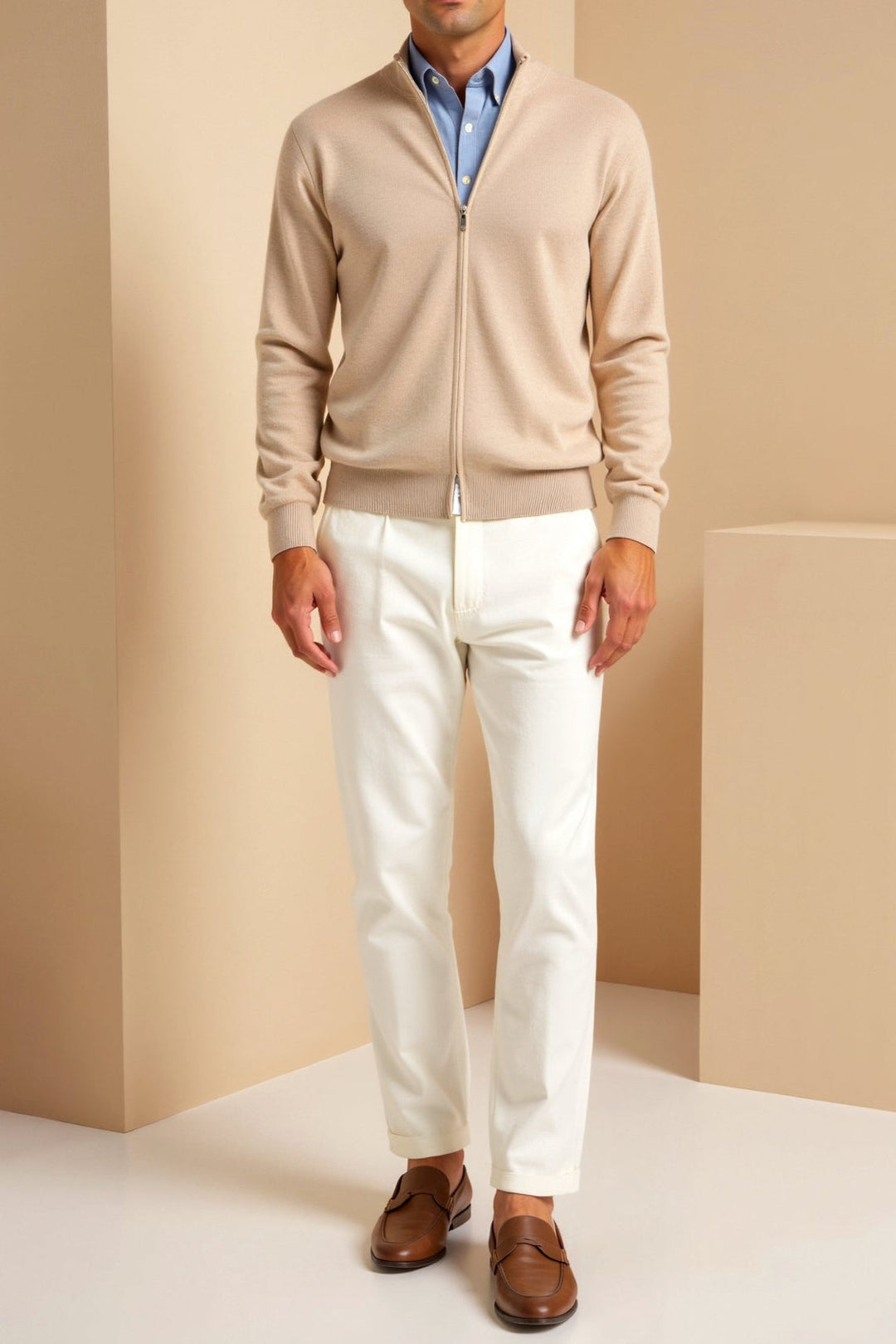 Modern men's slim fit zip jacket with a stylish stand-up collar. Ideal outerwear for contemporary fashion.