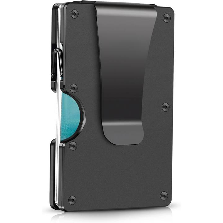 Men's slim RFID-blocking carbon fiber wallet with money clip, minimalist design