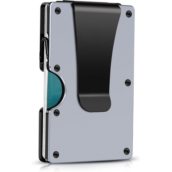 Durable men's slim wallet featuring RFID blocking and a secure carbon fiber money clip