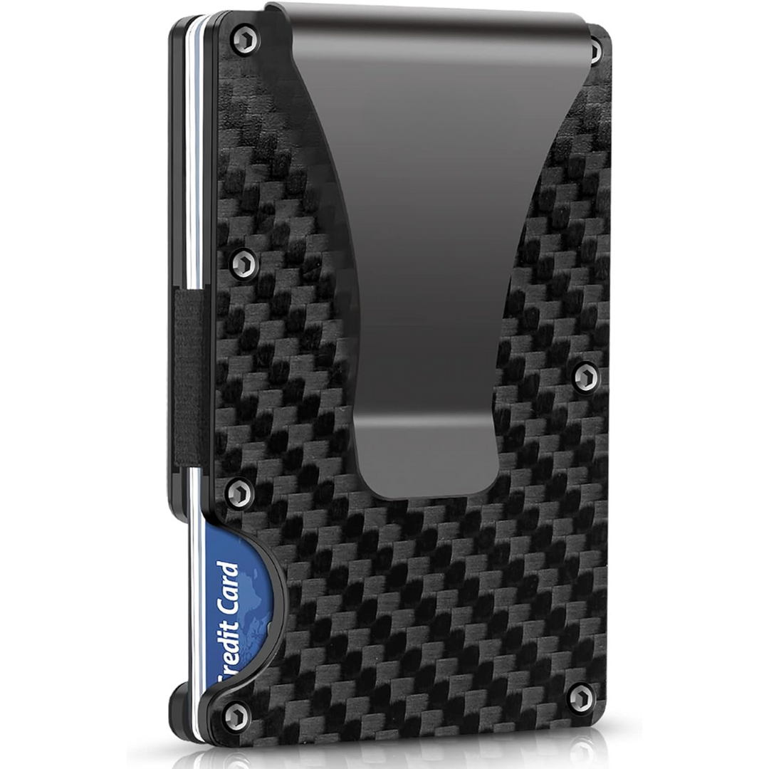 Minimalist men's accessory: RFID-blocking carbon fiber wallet with a functional money clip