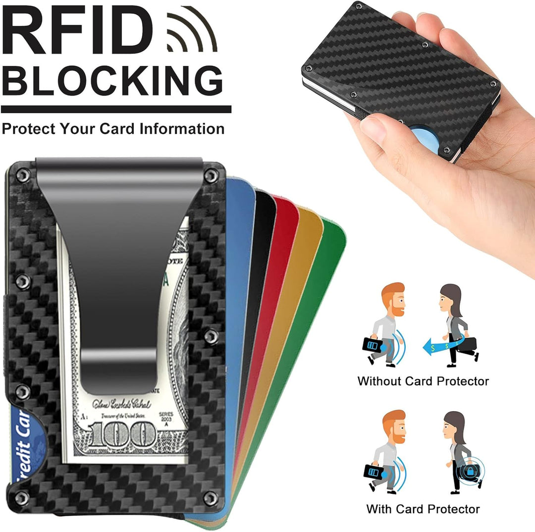 Men's carbon fiber card holder and money clip, designed for slim and RFID-protected carry