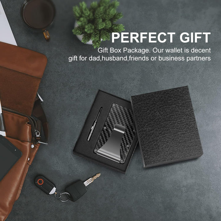Stylish men's slim wallet: CarbonVault RFID-blocking carbon fiber with money clip