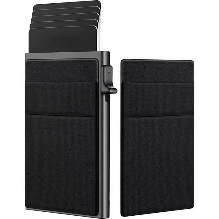 Men's slim RFID blocking metal wallet, minimalist card holder for secure credit card protection