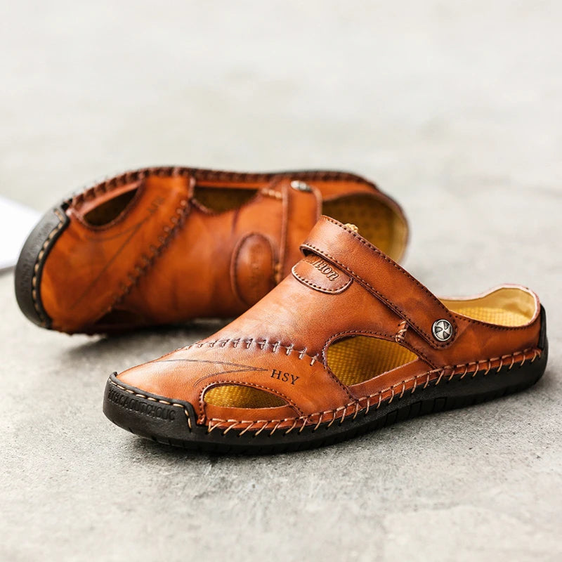 Men's comfortable closed-toe slip-on sandals: breathable, cushioned, arch support, non-slip for daily summer use.