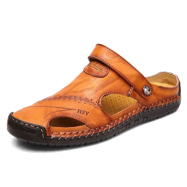 All-day comfortable men's slip-on sandals with breathable closed-toe, cushioned arch support for daily wear.