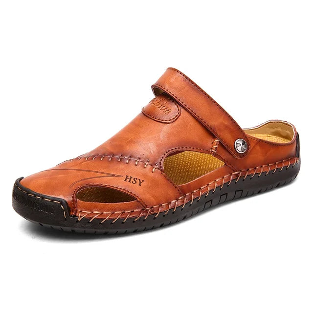 Modern men's slip-on closed-toe sandals: breathable mesh, cushioned footbed, non-slip for active summer days.