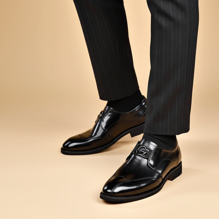 Men's slip-on dress shoes, smooth black leather look, Sidney model for formal occasions