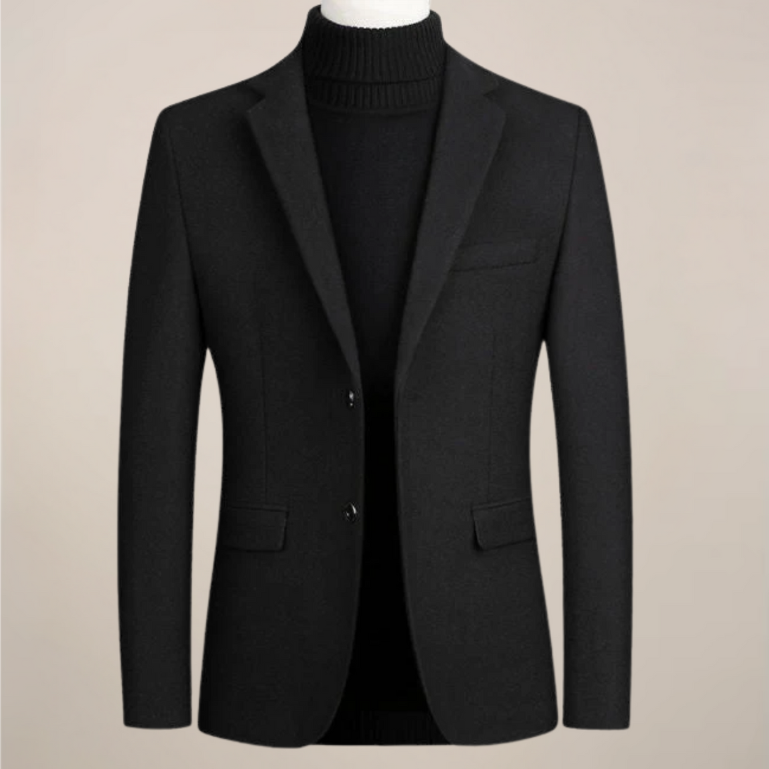Black men's tailored blazer, perfect smart casual jacket for formal wear, business, or stylish outings.