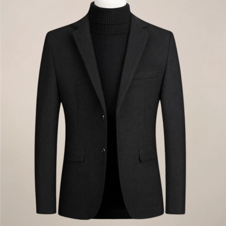 Black men's tailored blazer, perfect smart casual jacket for formal wear, business, or stylish outings.