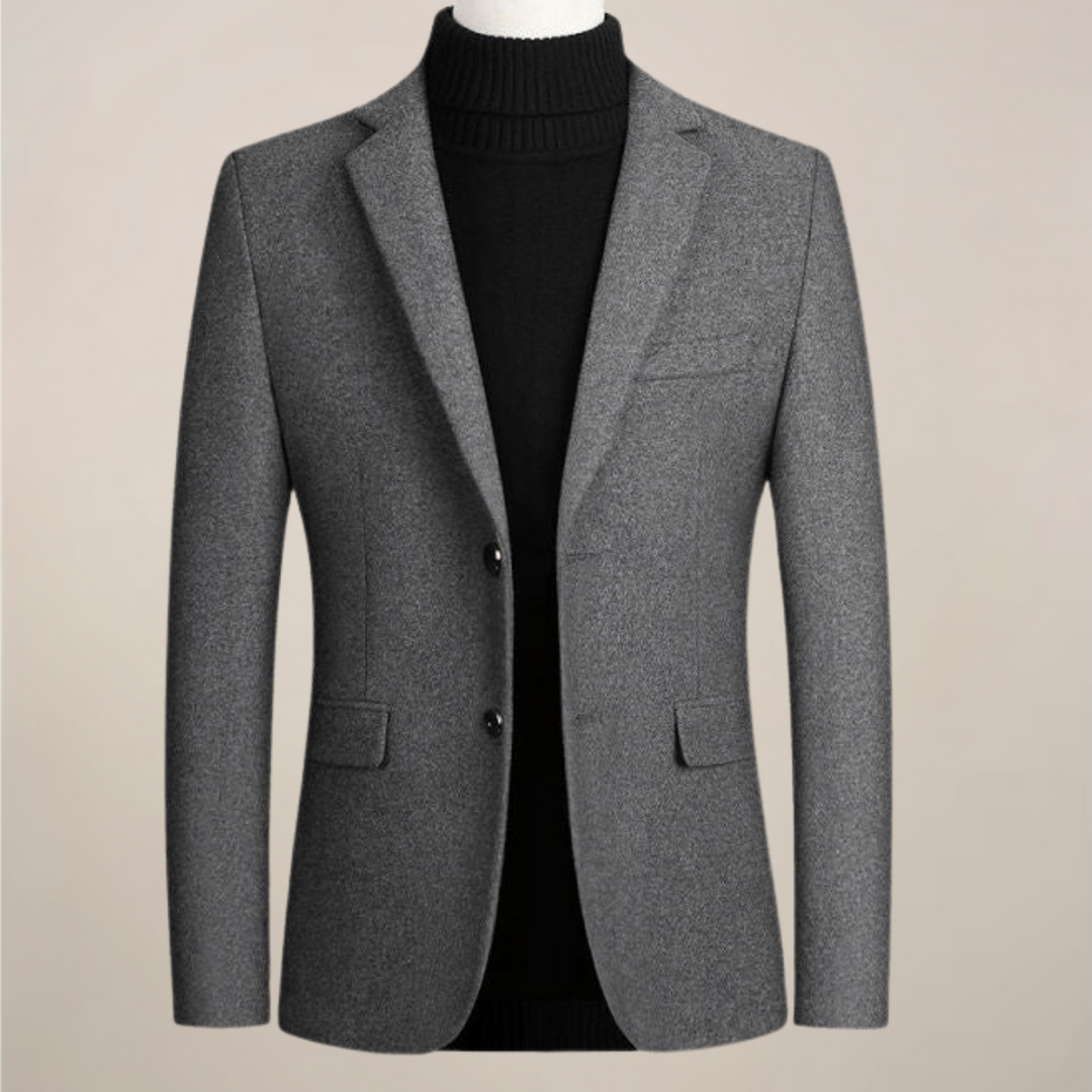 Dark blue men's smart casual blazer, a modern tailored jacket for business or versatile fashion.