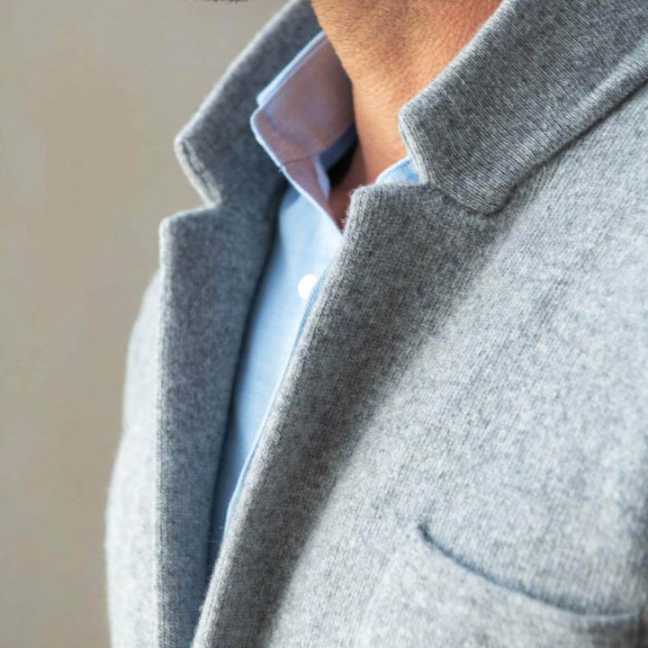 Everyday men's smart-casual blazer jacket with patch pockets. Perfect tailored look for business casual.
