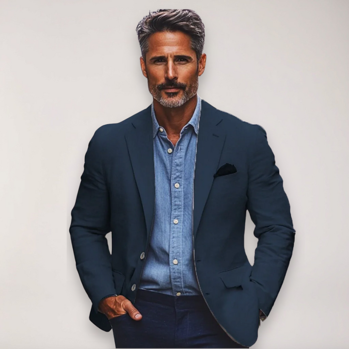 Tailored men's smart casual blazer for professional office wear & elegant evening events.