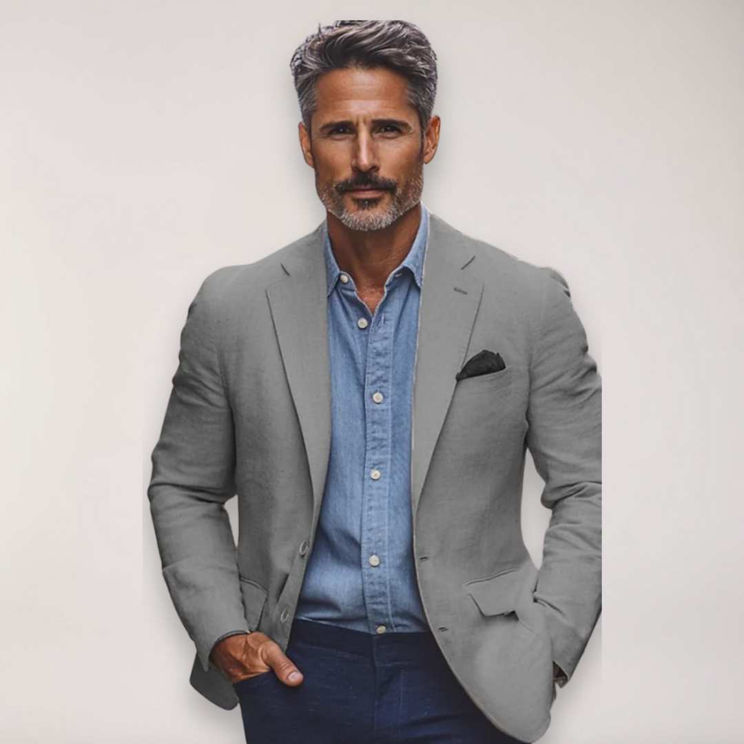Modern men's versatile smart casual blazer, ideal tailored jacket for office meetings & special events.