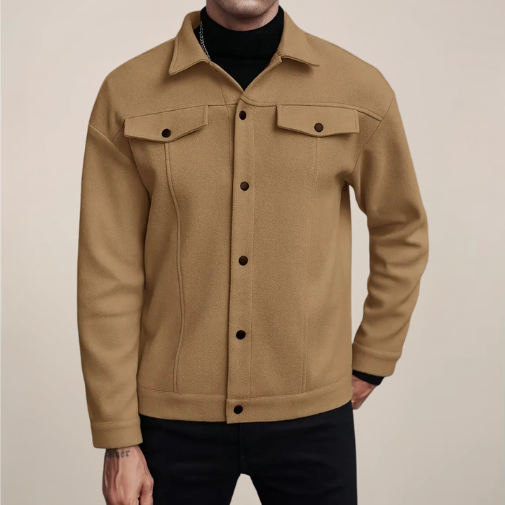 Men's smart casual button-up jacket for modern layering, perfect fall/winter outerwear.