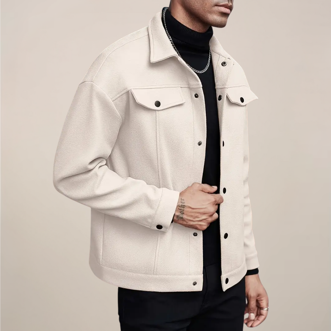 Versatile men's fall jacket, button-up design, perfect for smart casual style & winter layering.