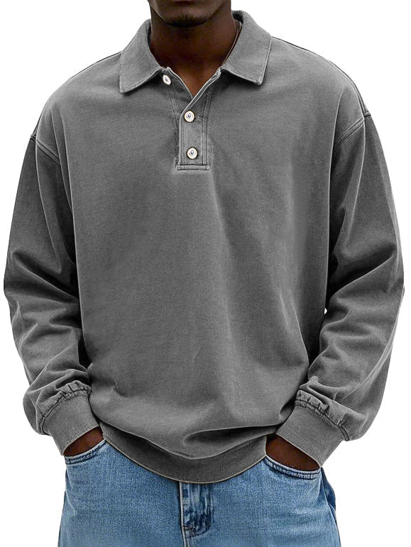 Comfortable men's long sleeve polo shirt, versatile for casual & smart-casual outfits.