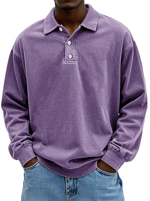 Fashionable men's long sleeve polo, a smart casual essential for modern men's style.