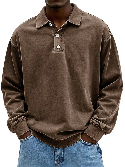 Modern men's long sleeve smart-casual polo shirt, perfect for a refined everyday look.