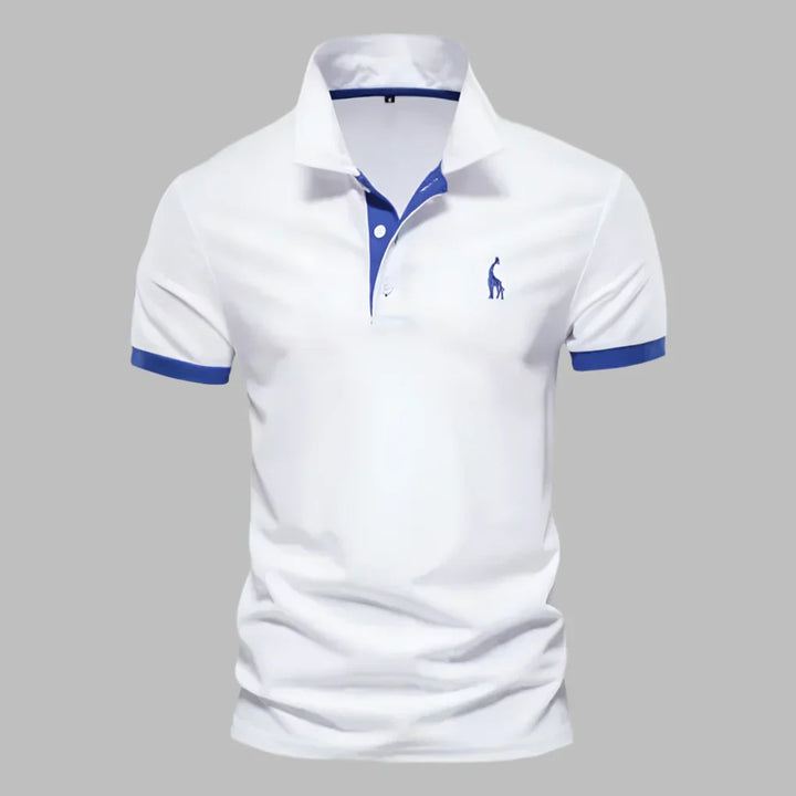 Men's smart casual polo shirt with stylish contrast trim and short sleeves.