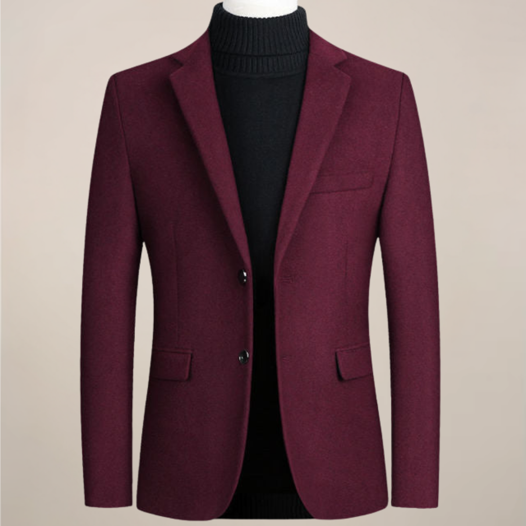 Men's smart casual two-button blazer. Stylish tailored jacket perfect for versatile office attire & modern men's fashion.