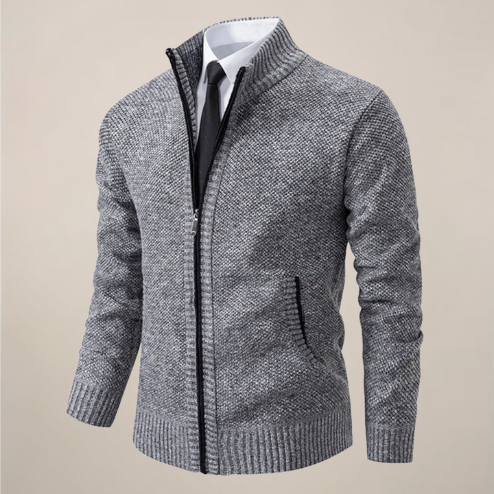 Versatile men's zip-up cardigan, ideal for everyday wear and effortless layering in smart casual men's fashion.