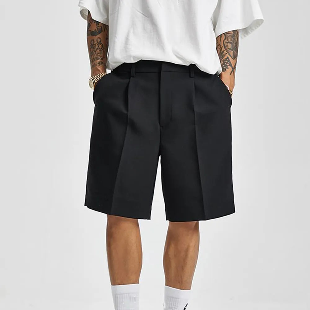 Men's smart tailored shorts, slim fit, with moisture-wicking fabric for summer comfort and style.