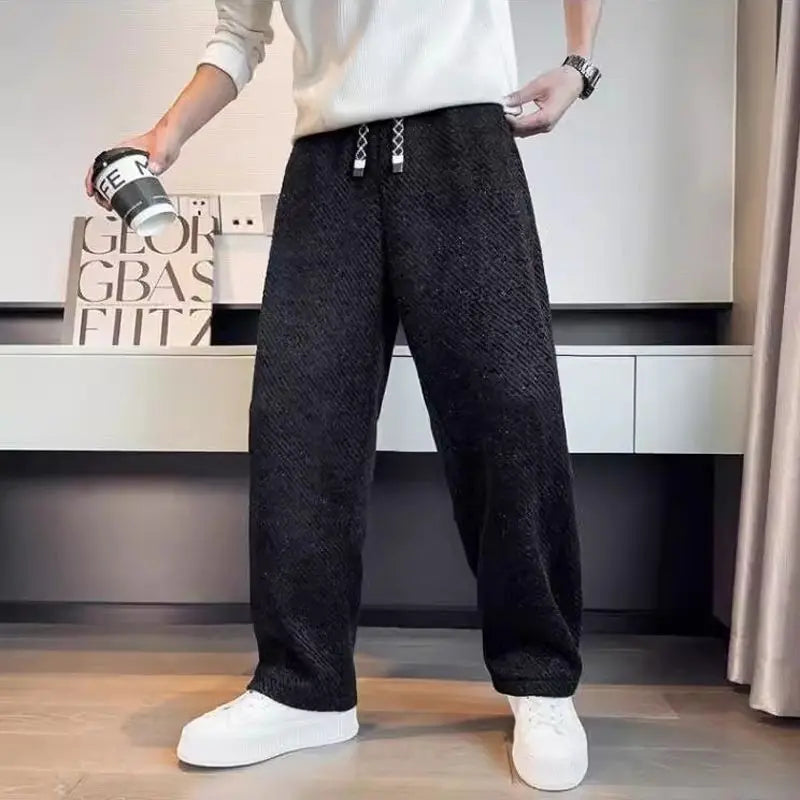 Premium men's knit lounge pants, featuring a soft brushed finish and a comfortable tapered cut.