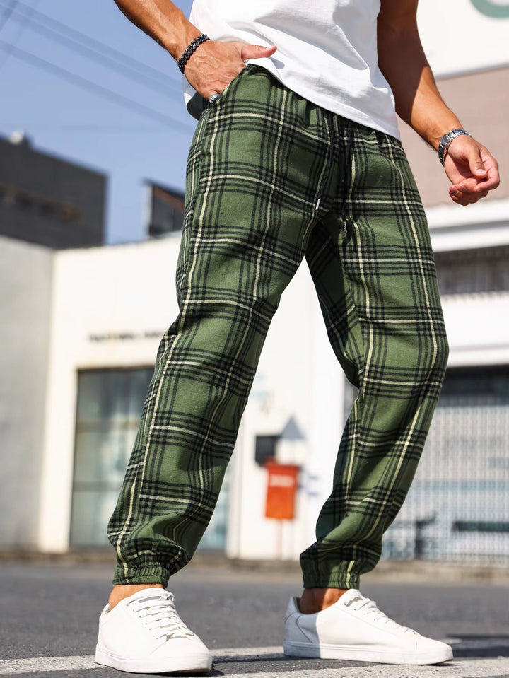 Men's soft cotton plaid jogger pants for comfortable casual wear.