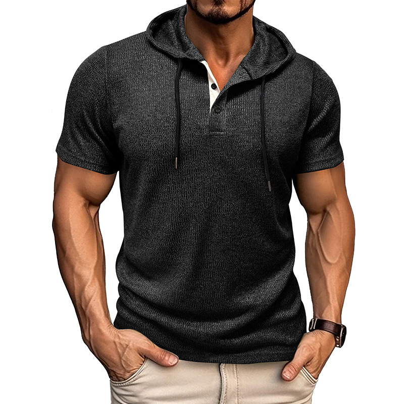 Lightweight men's short sleeve hooded t-shirt, soft & breathable, ideal as a pullover for comfort wear and layering.