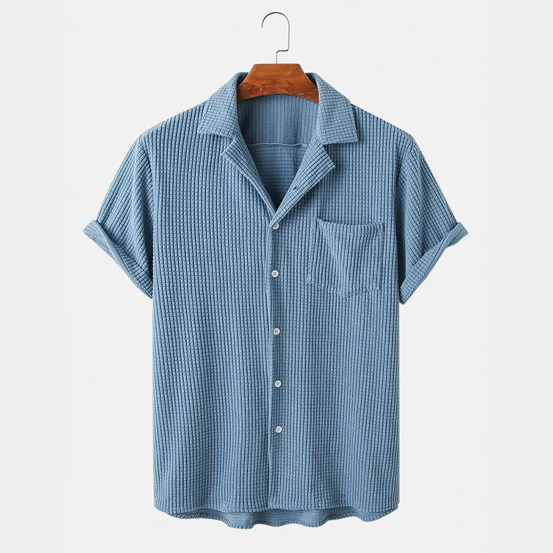 Comfortable men's long sleeve corduroy shirt in sea blue, perfect for casual everyday wear.