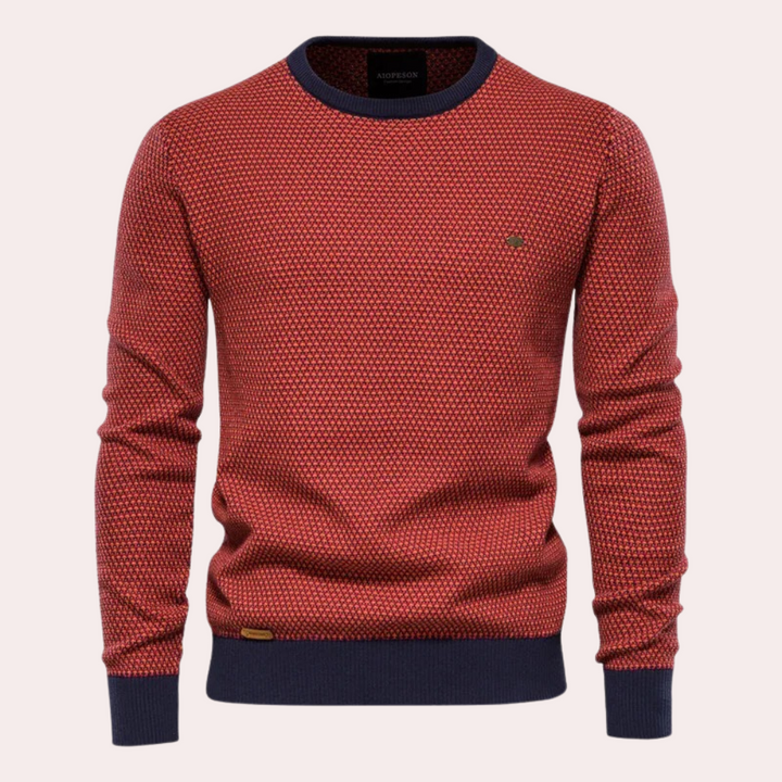 Front view of a men's warm everyday sweater, soft texture, suitable for fall and winter.