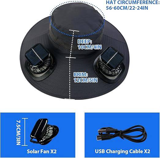 Men's UV protection sun hat with a solar fan to keep you cool & comfortable on hot outdoor days.