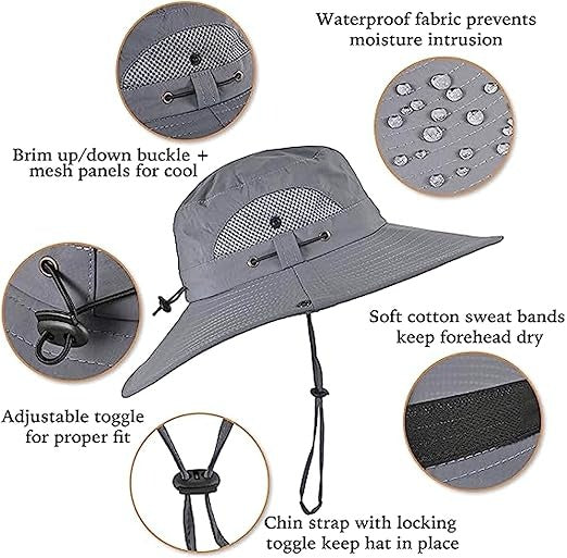 Adjustable men's solar fan hat; wide brim offers cooling & UV protection for fishing, hiking, & outdoor work.
