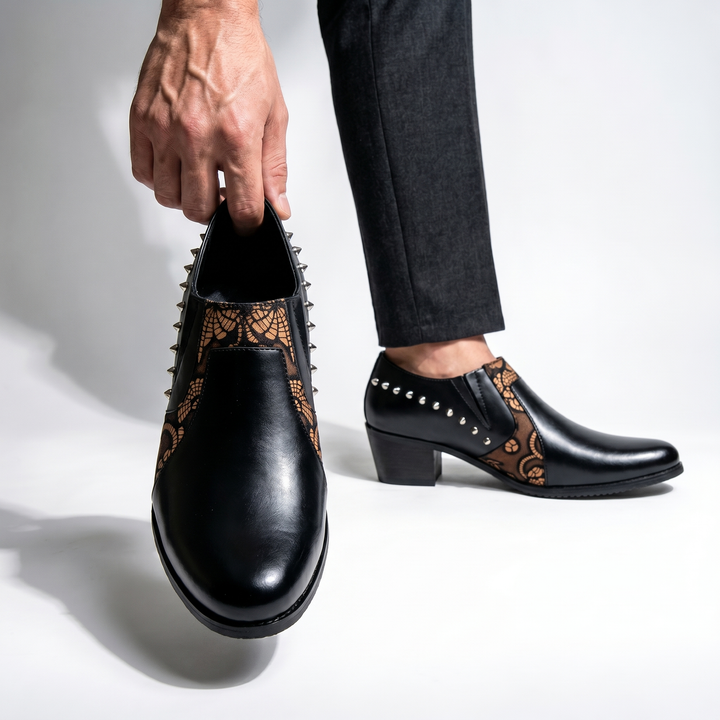 Stylish men's slip-on dress shoes; black pointed-toe loafers offering modern elegance & easy wear for formal events.