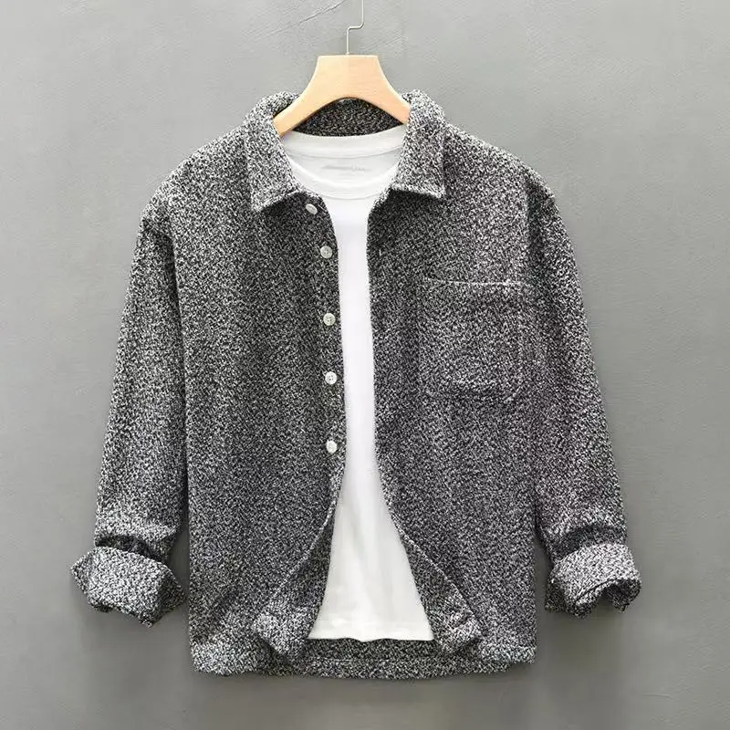 Stylish men's slate textured long-sleeve button-up shirt. Sophisticated and comfortable men's apparel.
