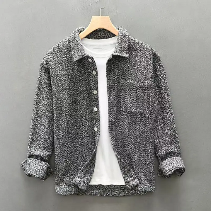 Stylish men's slate textured long-sleeve button-up shirt. Sophisticated and comfortable men's apparel.
