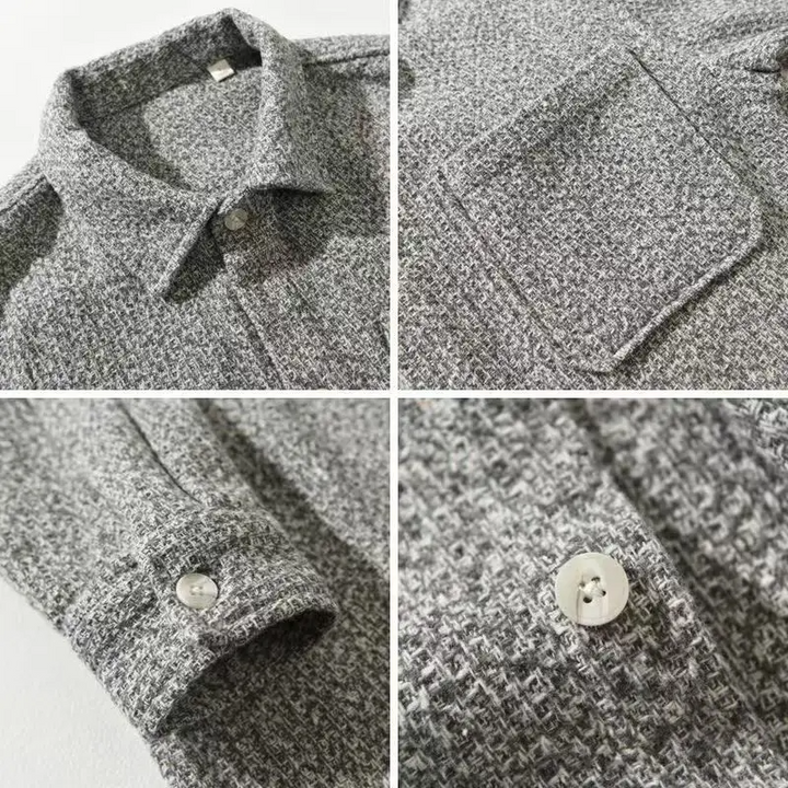 Men's sophisticated long-sleeve textured button-up shirt. Available in ash, slate, and heather brown.