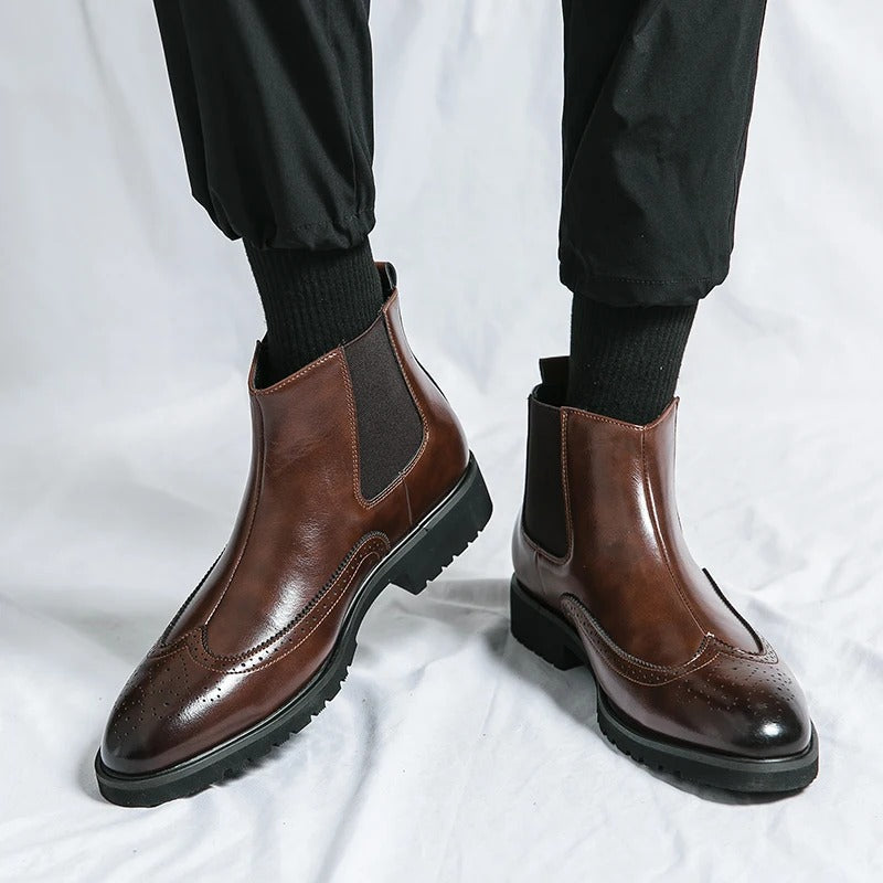 Sophisticated men's brown Chelsea boots, comfortable slip-on for daily wear.