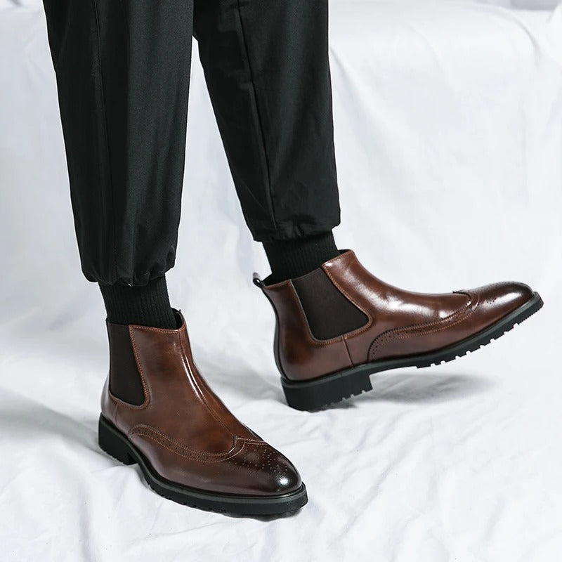 Formal men's leather Chelsea boots, slip-on design for a polished professional look.