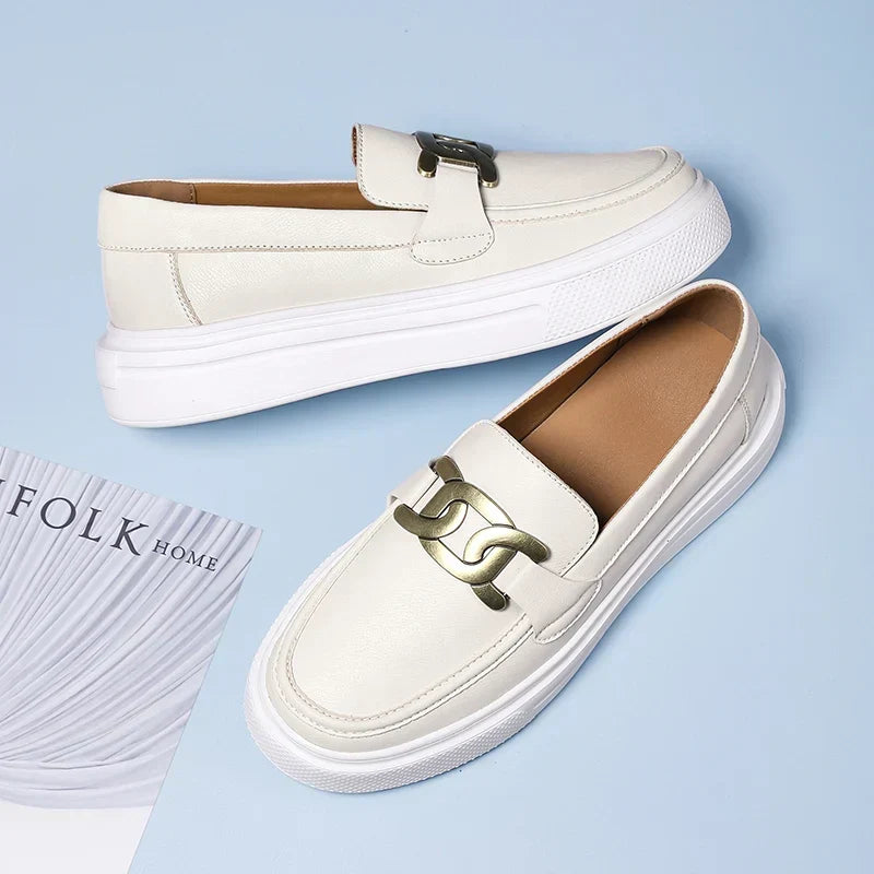 Comfortable men's buckle loafers. Stylish slip-on dress shoes for casual or formal occasions. Modern design footwear.