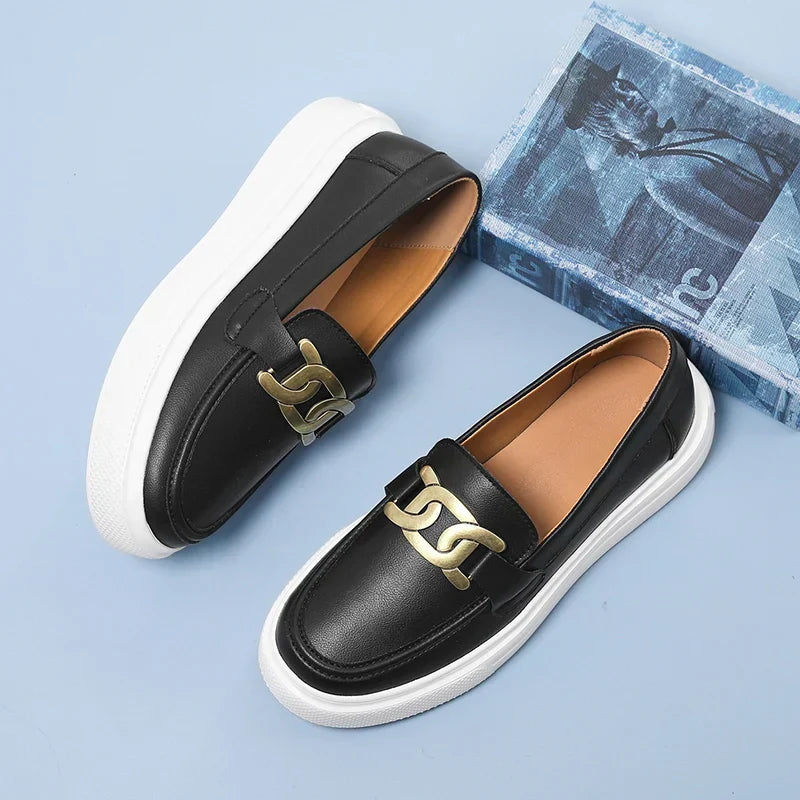 Classic men's loafers with a modern buckle, versatile for casual or dress. High-quality slip-on footwear for men's fashion.
