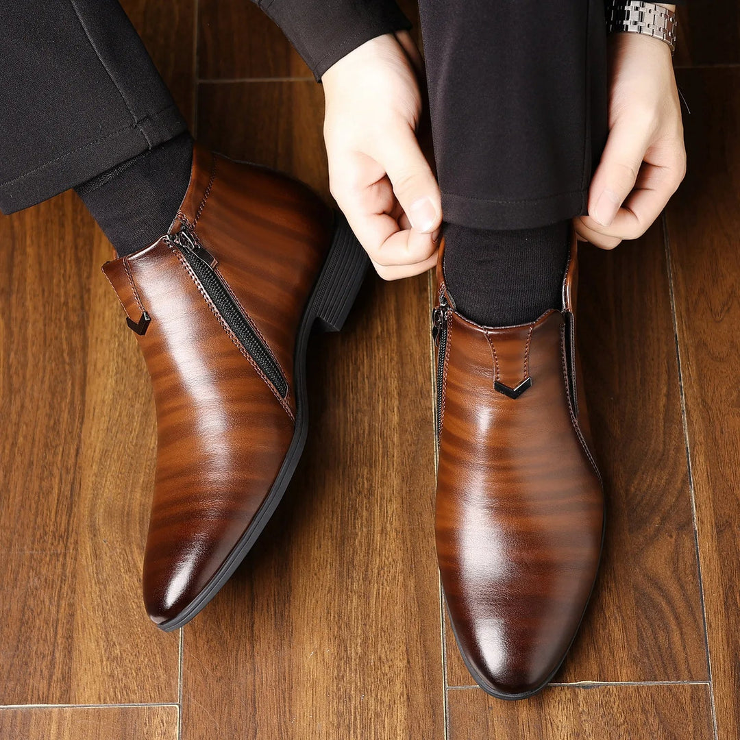 Sleek men's Sorrento ankle boots with a convenient zipper, combining modern style and comfort.