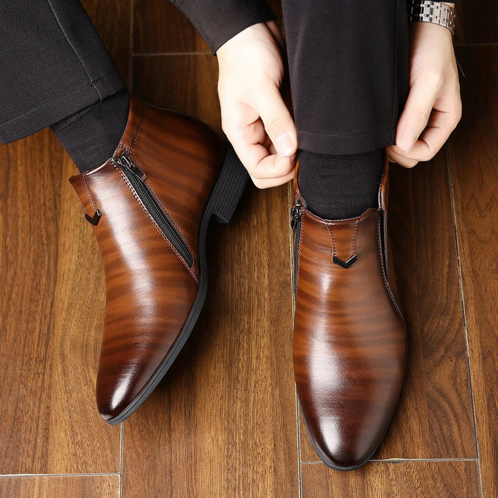 Sleek men's Sorrento ankle boots with a convenient zipper, combining modern style and comfort.