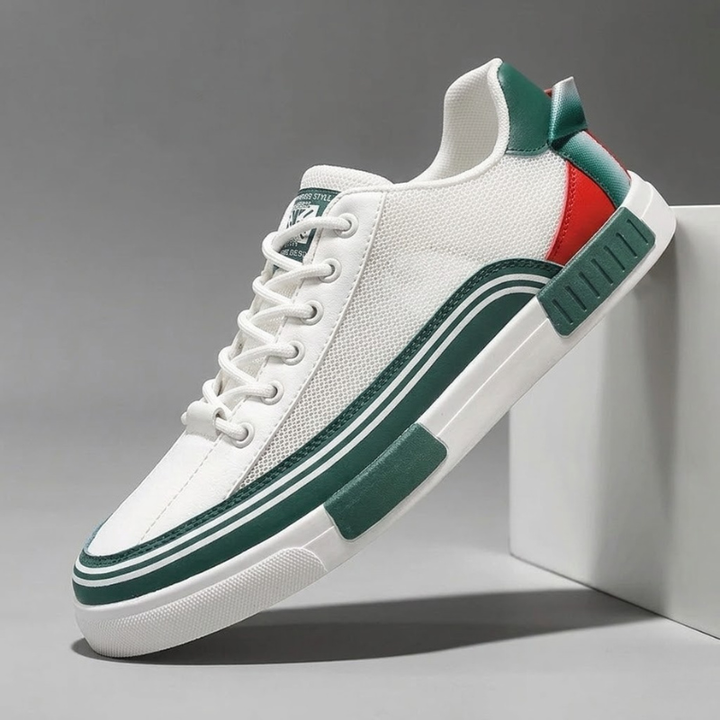 Men's Sorrento modern white sneakers, cushioned comfort for everyday walking and sleek style.